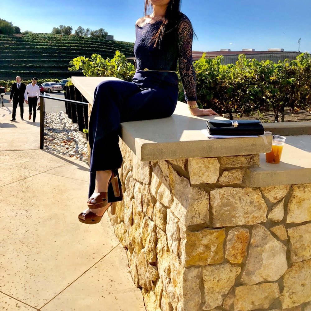 Blue lace wide pant jumpsuit